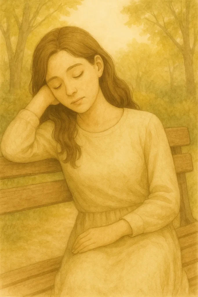 Sophie resting peacefully in warm light, reflecting on when rest feels unproductive